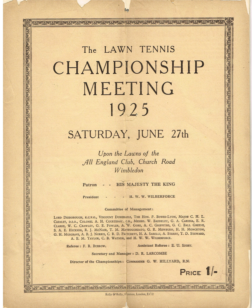 1925 Wimbledon Championships Day 6 Programme