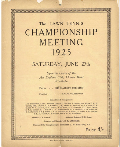 1925 Wimbledon Championships Day 6 Programme