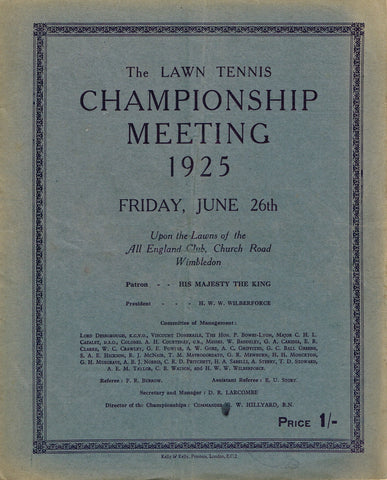 1925 Wimbledon Championships Day 5 Programme