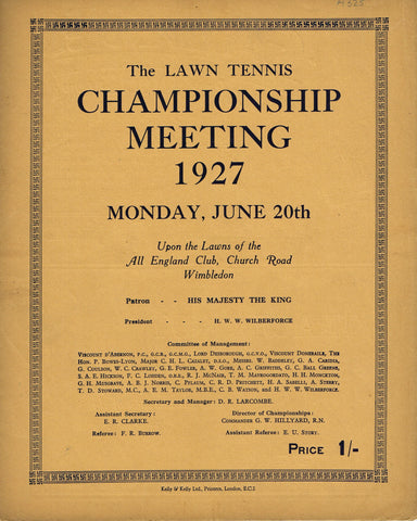 1927 Wimbledon Championships Day 1 Programme