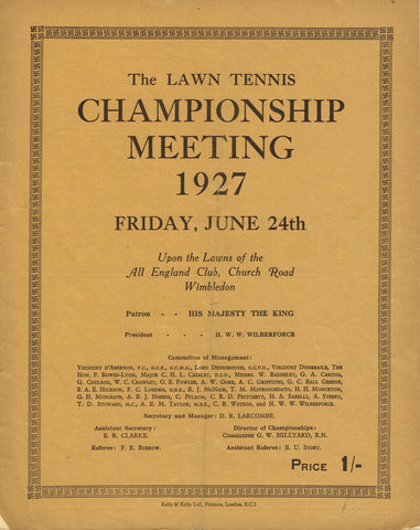 1927 Wimbledon Championships Day 5 Programme