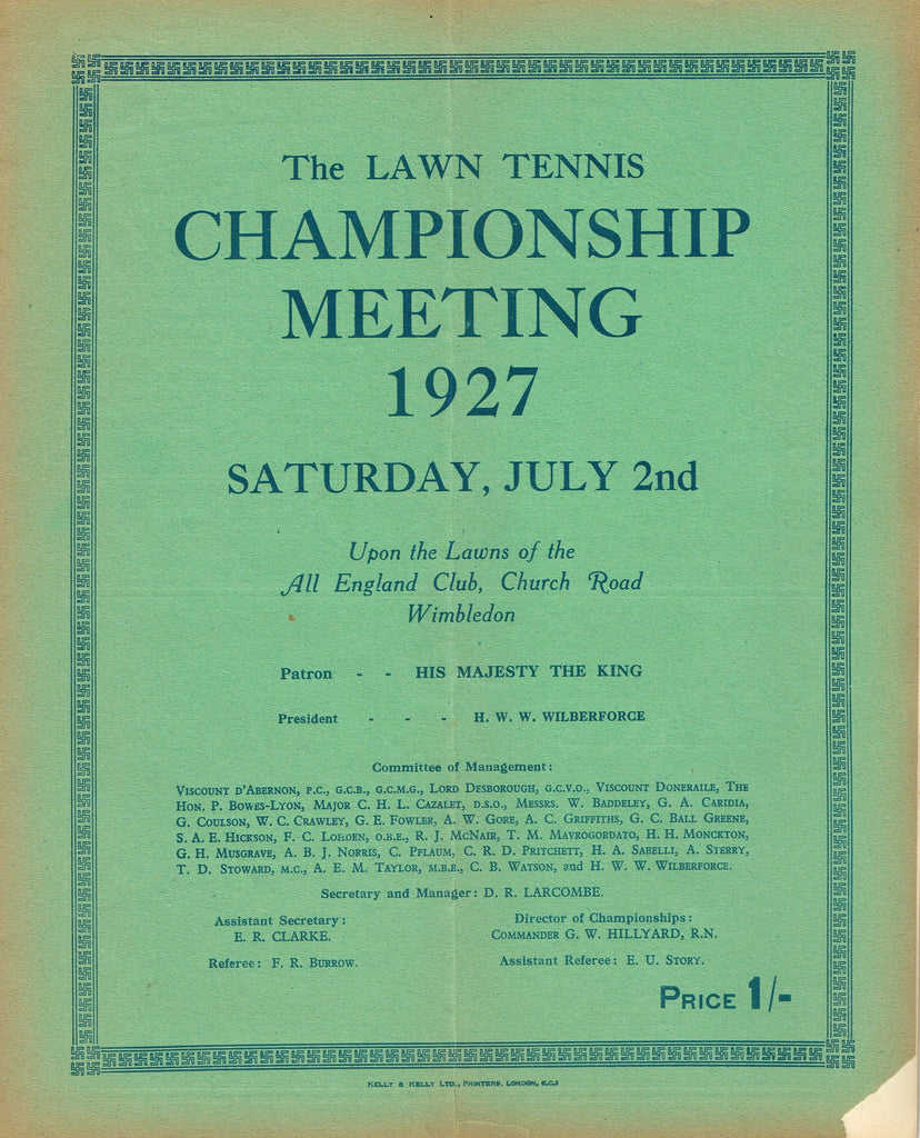 1927 Wimbledon Championships Day 6 Programme