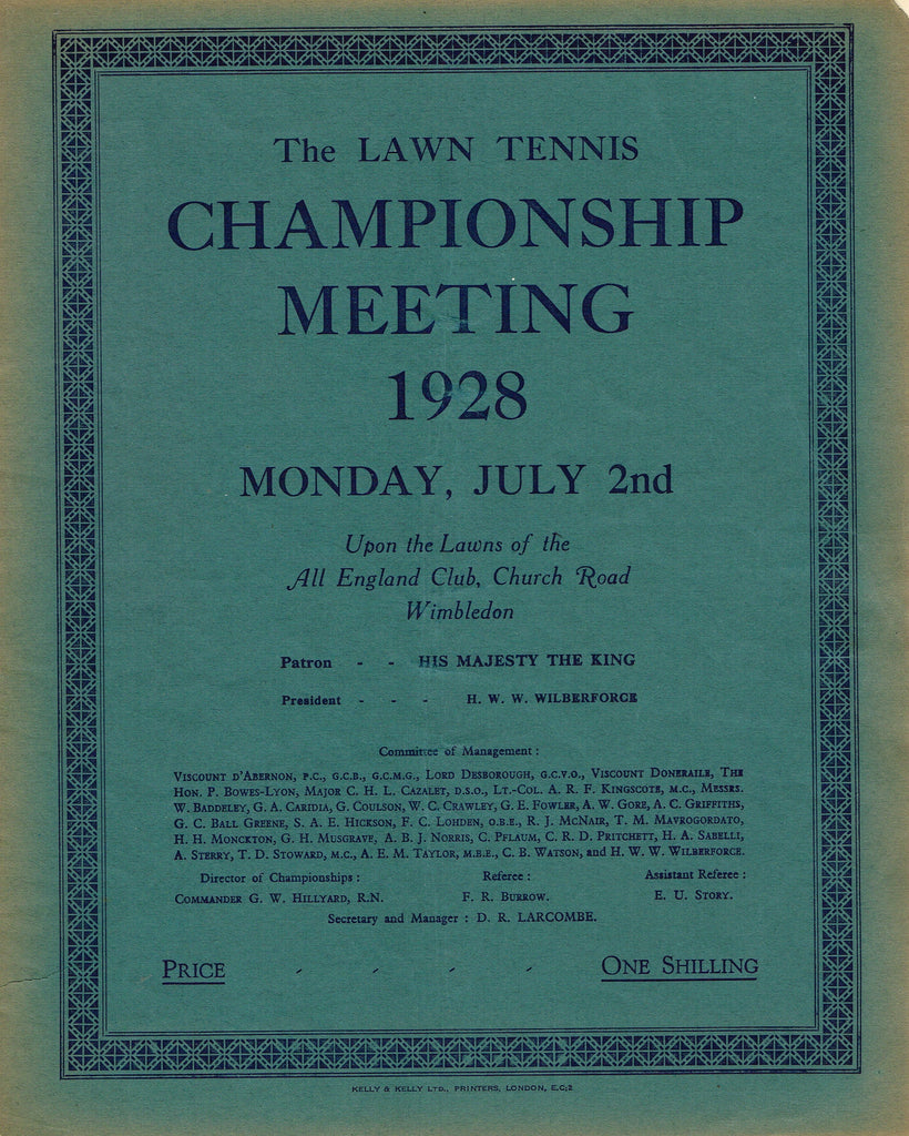 1928 Wimbledon Championships Day 7 Programme