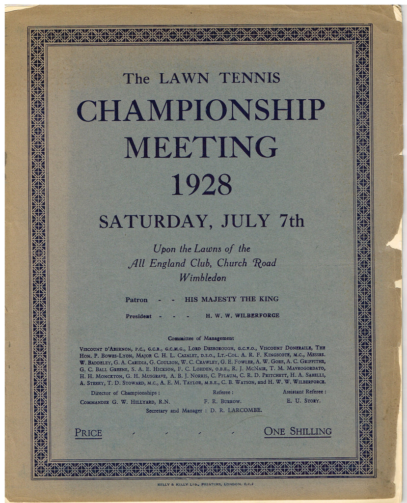 1928 Wimbledon Championships Day 12 Programme