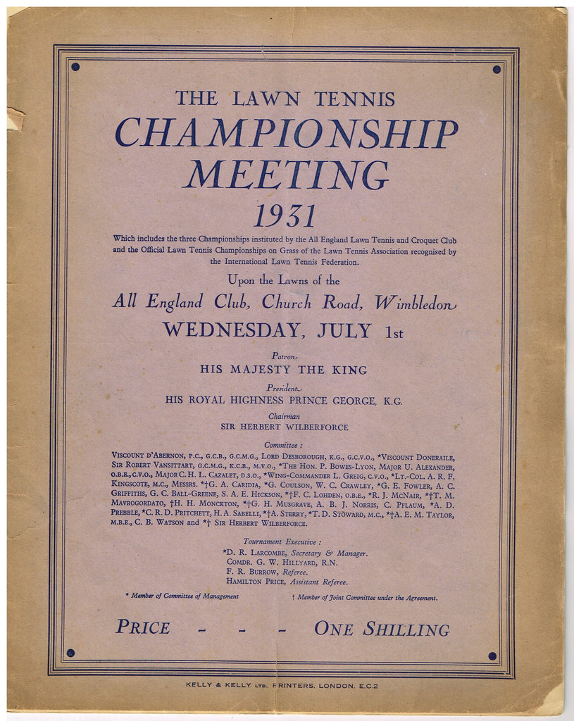 1931 Wimbledon Championships Day 9 Programme