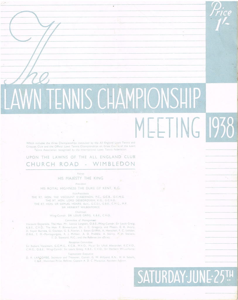 1938 Wimbledon Championships Day 6 Programme
