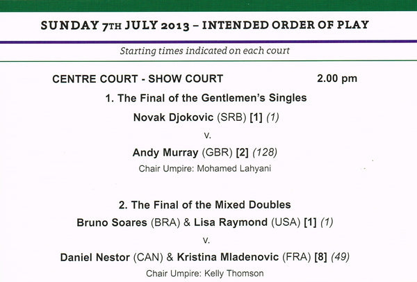 2013 Wimbledon Championships Gentlemen's Final Programme Andy Murray