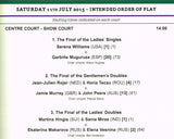 2015 Wimbledon Championships Ladies' Final Programme - Serena Williams vs. Garbiñe Muguruza