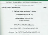 2018 Wimbledon Championships Gentlemen's Final Programme - Novak Djokovic vs. Kevin Anderson