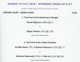 2019 Wimbledon Championships Gentlemen's Final Programme - Novak Djokovic vs. Roger Federer