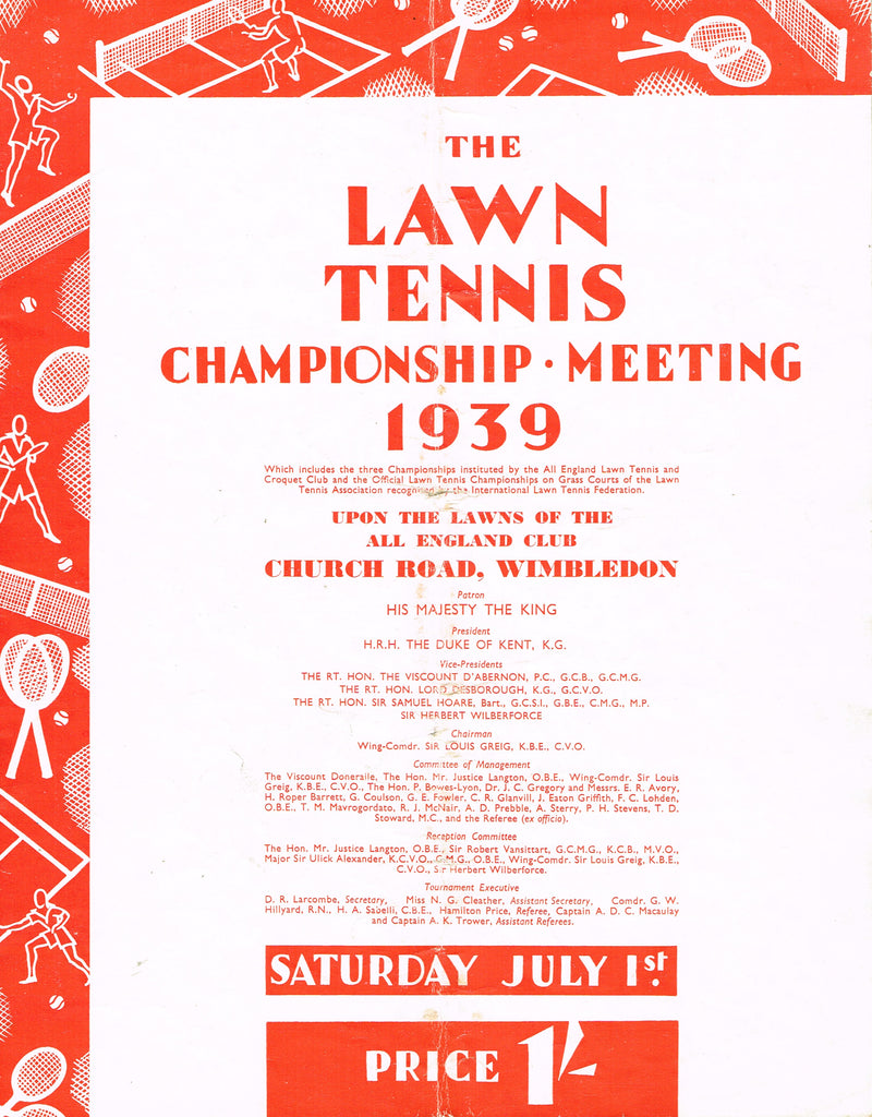 1939 Wimbledon Championships Day 6 Programme