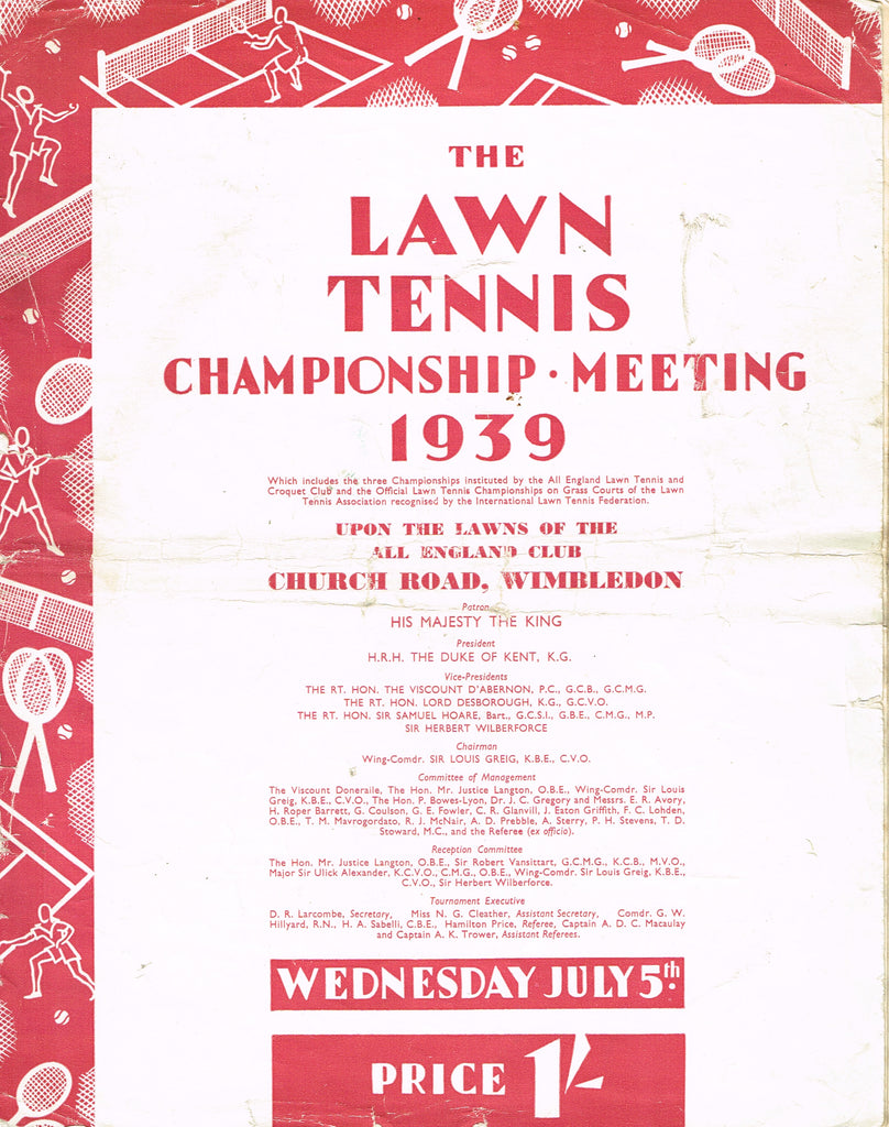 1939 Wimbledon Championships Day 9 Programme
