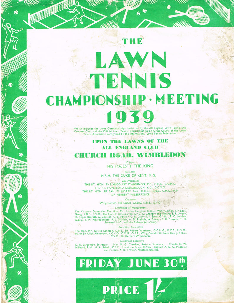 1939 Wimbledon Championships Day 5 Programme