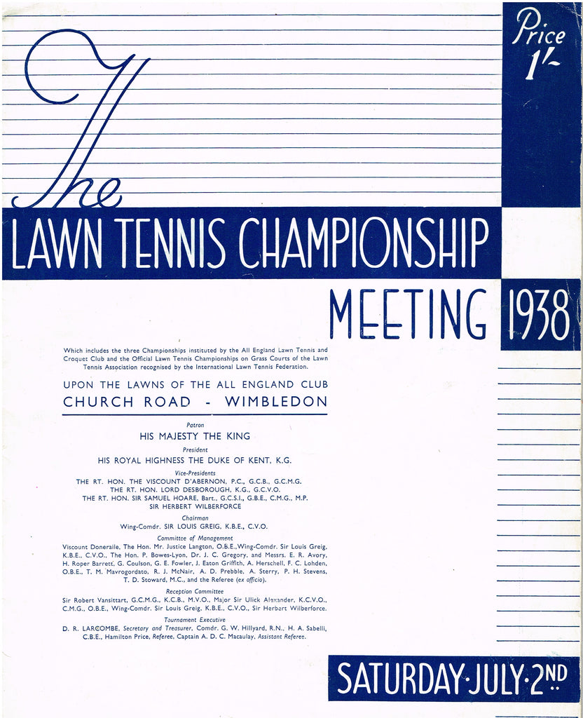 1938 Wimbledon Championships Final Day Programme