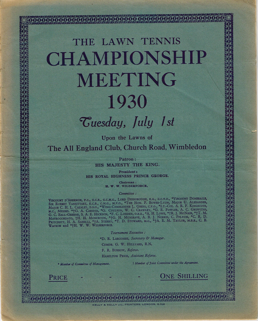 1930 Wimbledon Championships Daily Programme