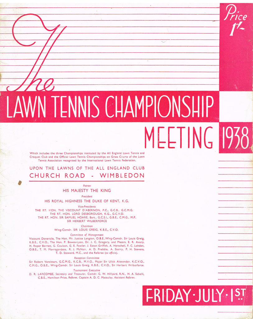 1938 Wimbledon Championships Daily Programme