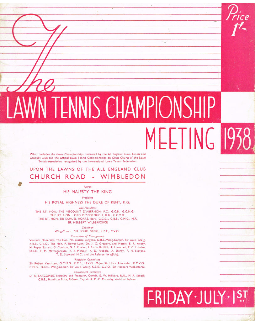1938 Wimbledon Championships Day 11 Programme