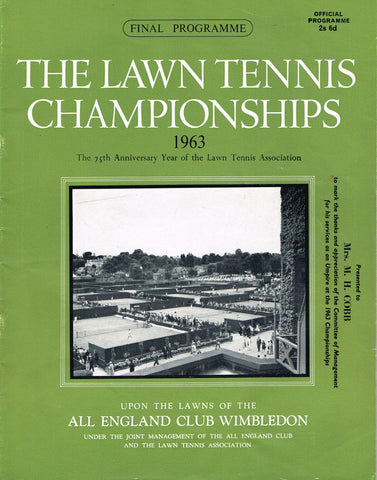 1963 Wimbledon Championships Final Programme with Full Results