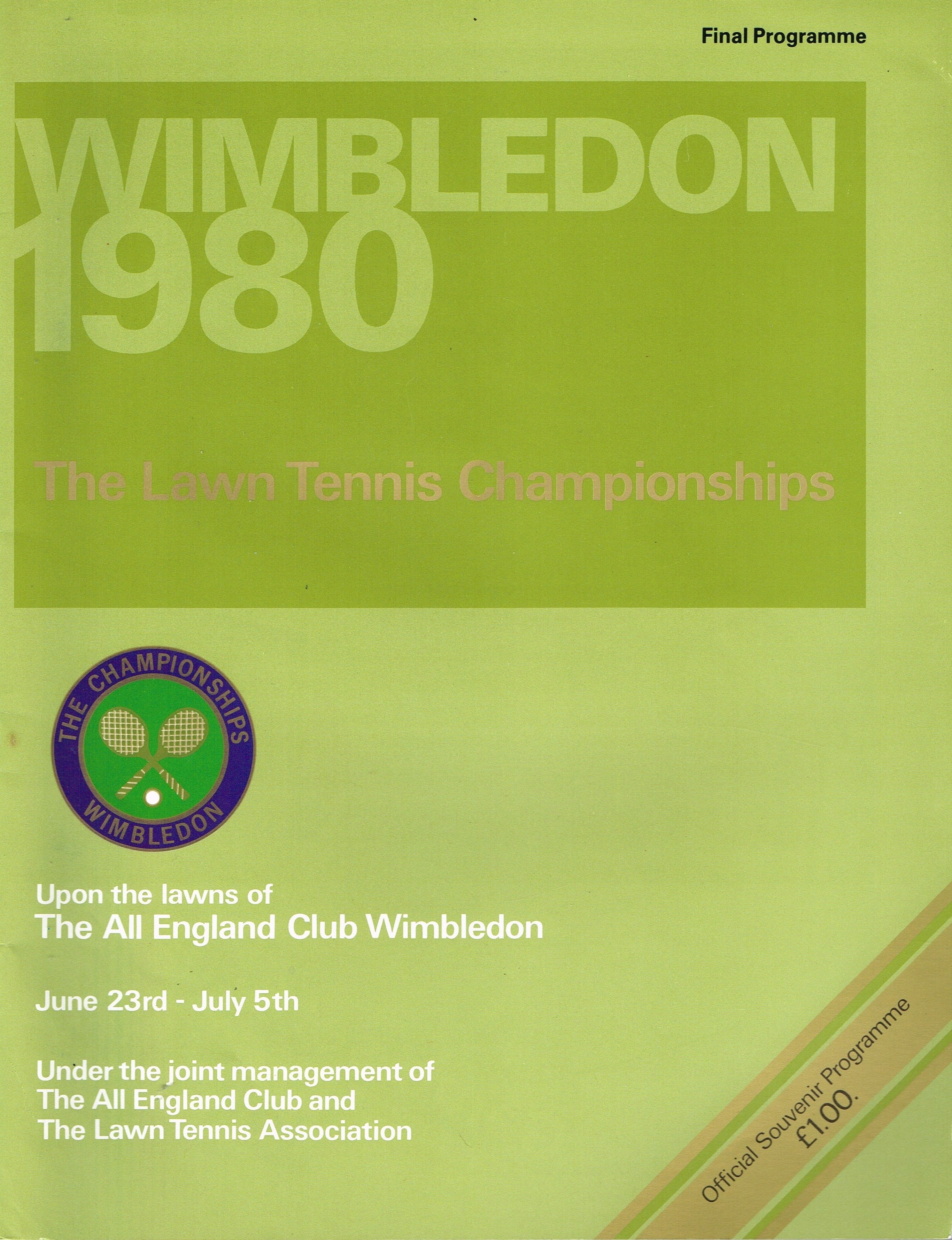 1980 Wimbledon Championships Final Programme with Full Results