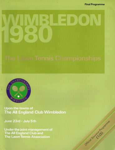 1980 Wimbledon Championships Final Programme with Full Results