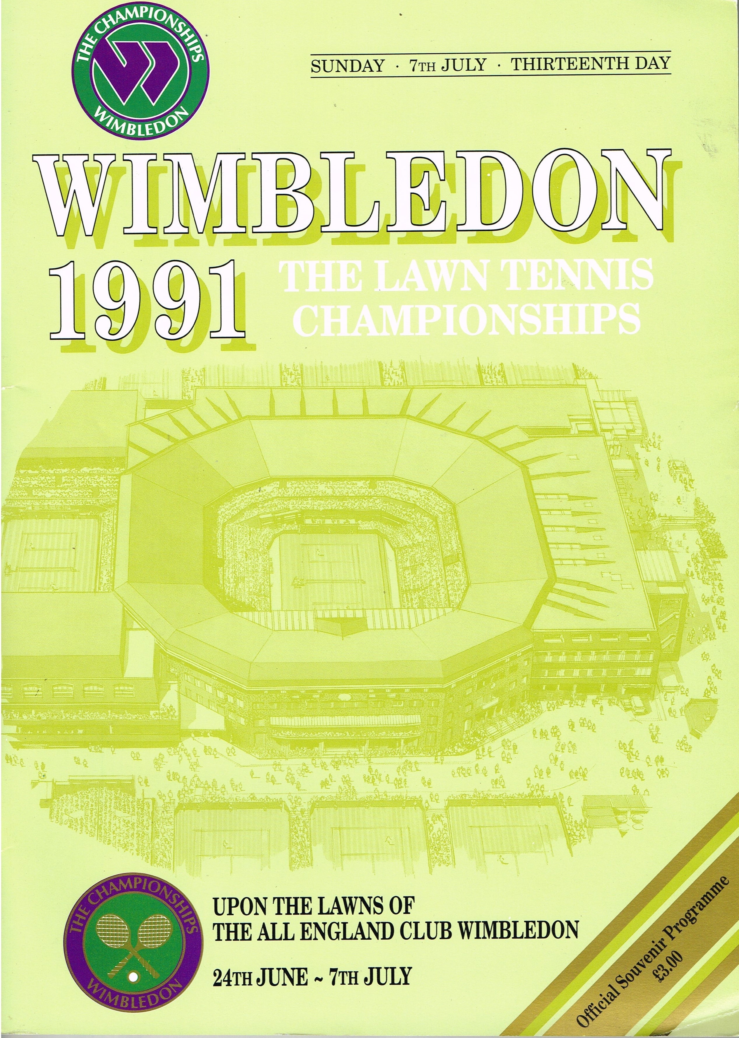 1991 Wimbledon Championships Gentlemen's Final Programme Michael Sti