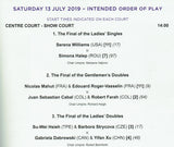 2019 Wimbledon Championships Ladies' Final Programme - Simona Halep vs. Serena Williams