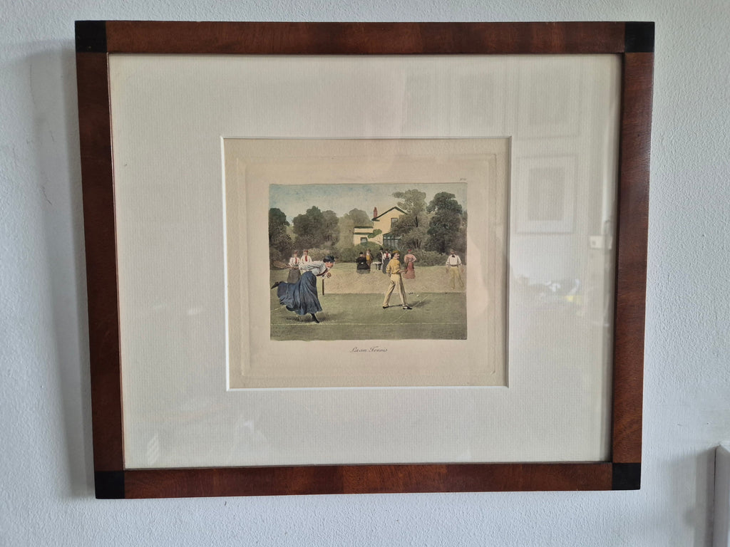 'Lawn Tennis' hand-coloured lithograph