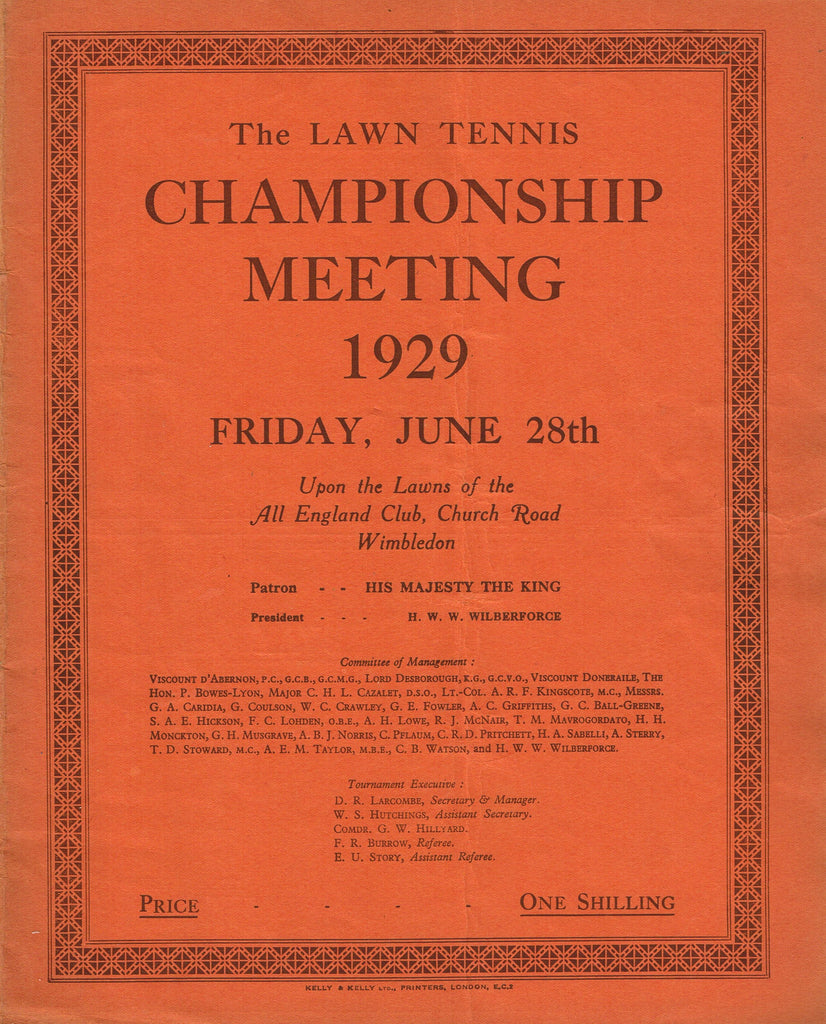 1929 Wimbledon Championships Daily Programme