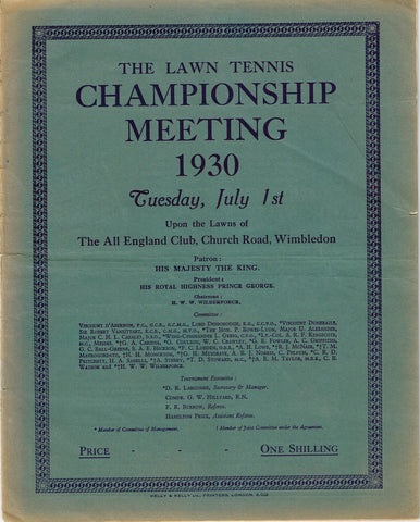 1930 Wimbledon Championships Daily Programme