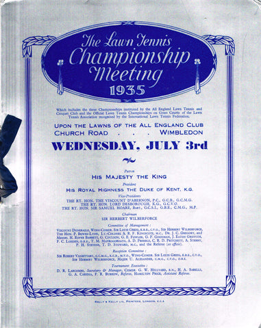 1935 Wimbledon Championships Daily Programme