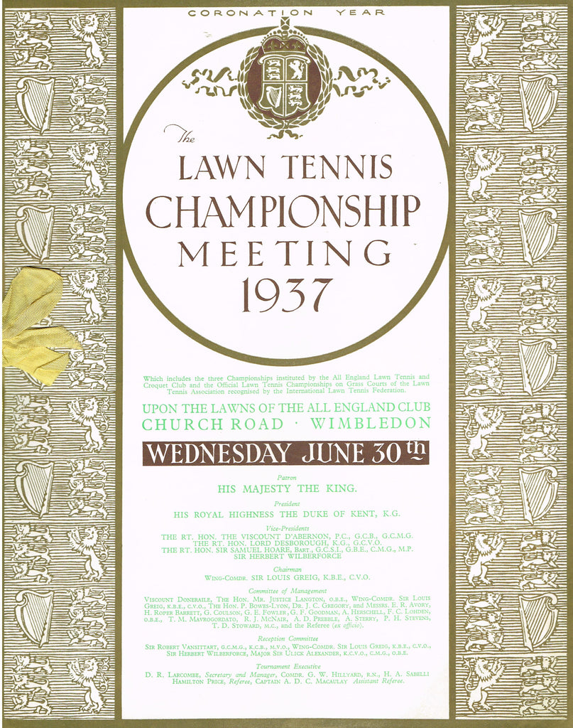 1937 Wimbledon Championships Daily Programme