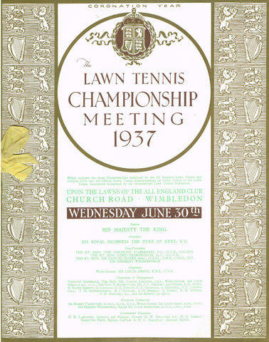 1937 Wimbledon Championships Daily Programme