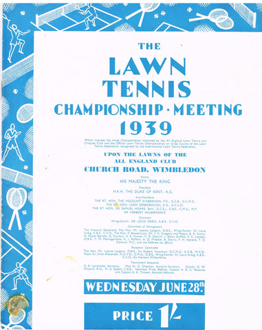 1939 Wimbledon Championships Daily Programme