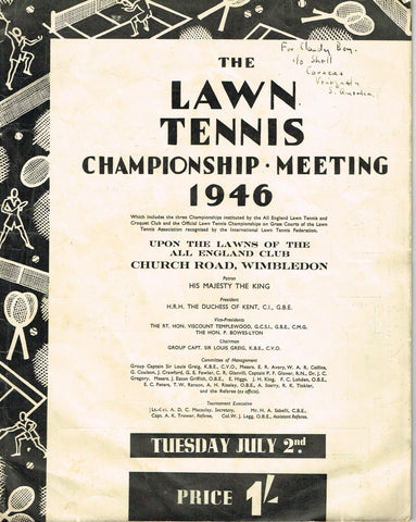 1946 Wimbledon Championships Daily Programme