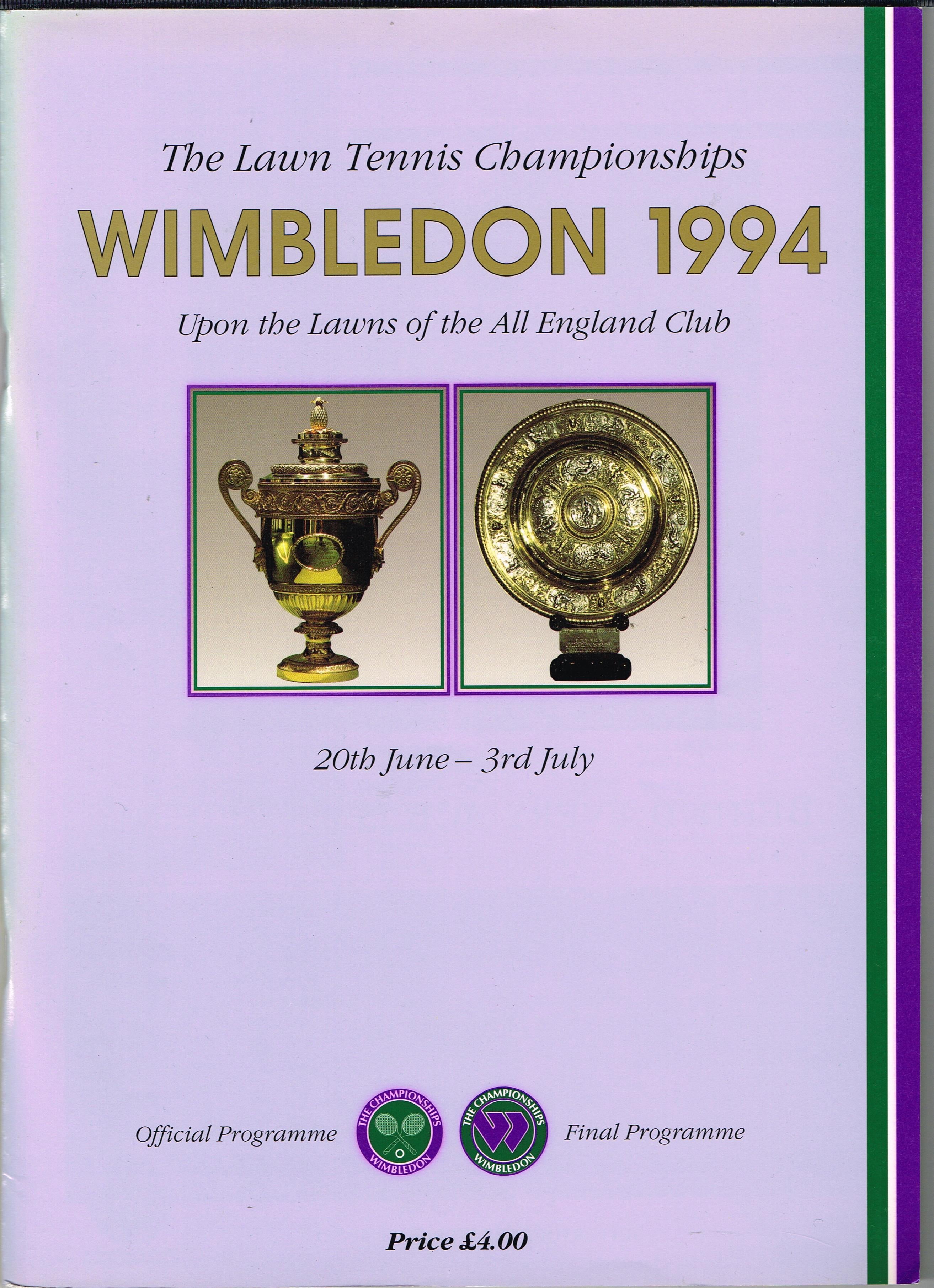 1994 Wimbledon Championships Final Programme with Full Results Tennis