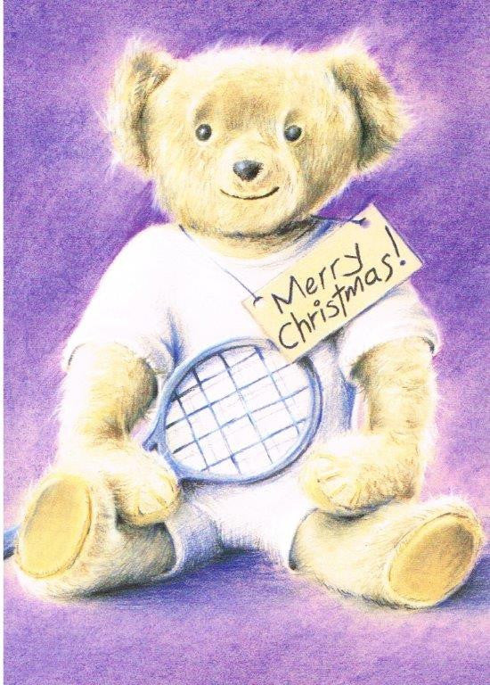 Christmas Card - Tennis Teddy Bear (Order Ref CC06)